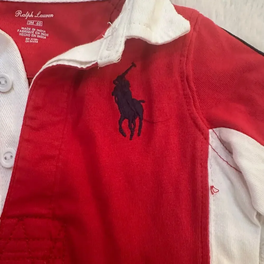Ralph Lauren Baby Boys Romper sz 3 M Large Pony Logo Romper